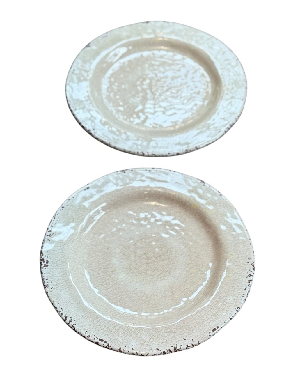 Pier 1  Dinner Plates Carmelo Cream Brown Melamine 11”, Set 2 Crackle Finish NEW
